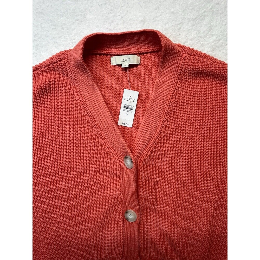 Loft Cardigan Womens M Orange Cable Knit Chunky Sweater Classic Preppy